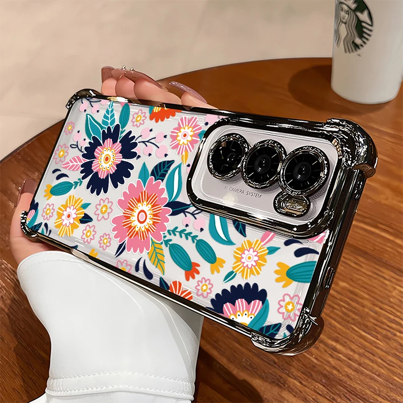 Pattern Flowers Phone Case For Motorola Edge 50 60 70 Fusion Moto G40 G24 G06 G77 G60 Fashion Plating Shockproof TPU Cover view 5