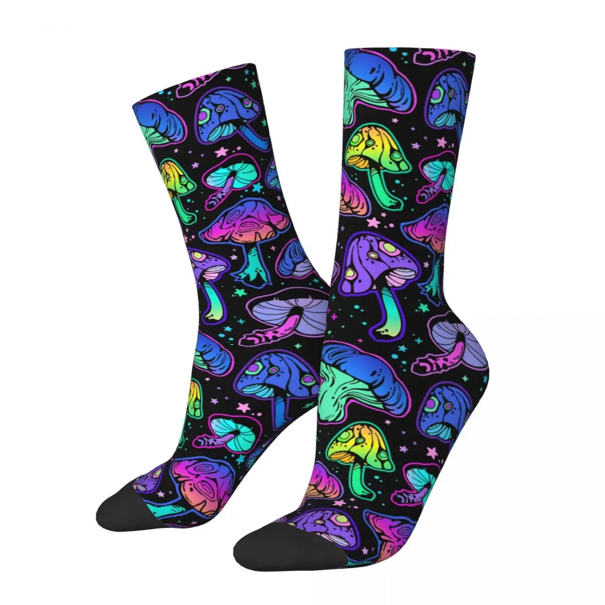 Retro Bright Psychedelic Mushrooms Men's Socks Psychedelic Pattern Unisex Novelty Seamless Printed Funny Crew Sock Gift