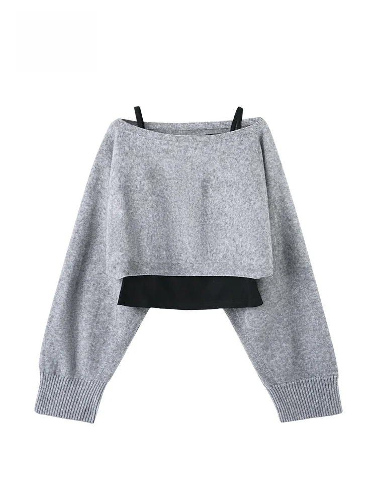 

GOFAR oulder Bared ort Knitted Sweater Women's Two Piece Set Retro Sle Long Sve Thiened Winter Faion for Girls