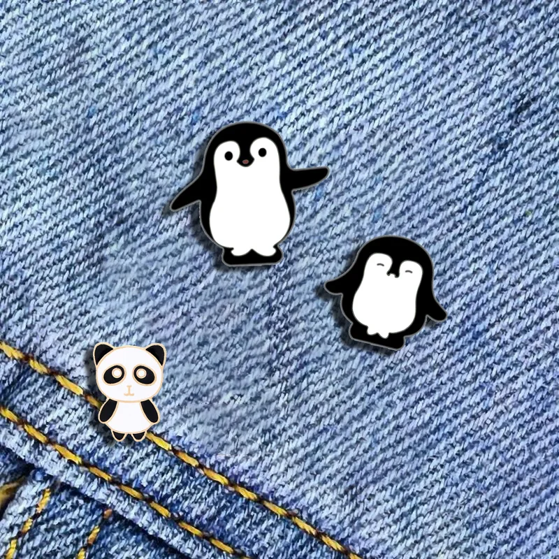 Preciosos broches de pingüino de dibujos animados, Pin esmaltado de solapa de animales blancos y negros, camisas vaqueras, chaquetas, mochila, insignia, joyería para niños y niñas