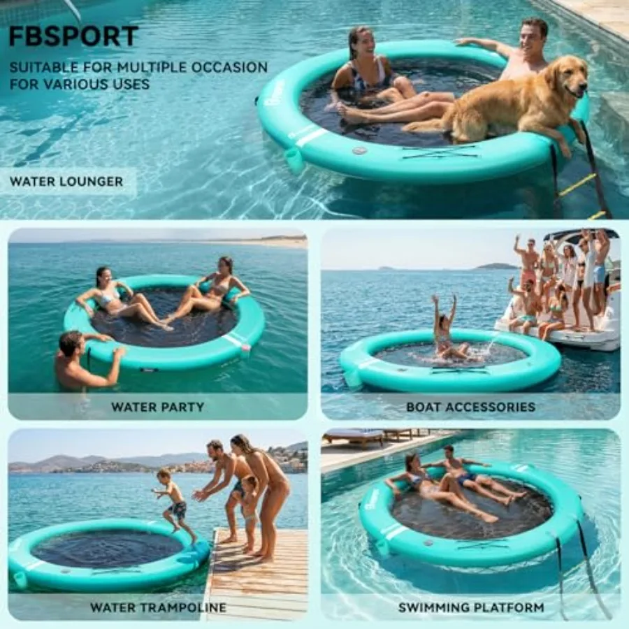 Lake inflatable water hammock round floating ring 10/8/6ft PVC blue sun float chill raft with cupholder for tanning lounging an