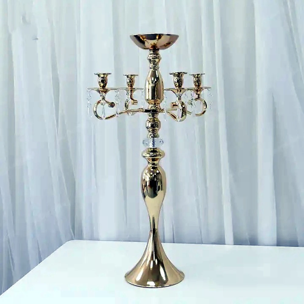 10pcs)5 head Wedding Gold Metal gold plated candlestick Candelabra Candelabra Table Top Chandelier Centerpieces For Weddings 318