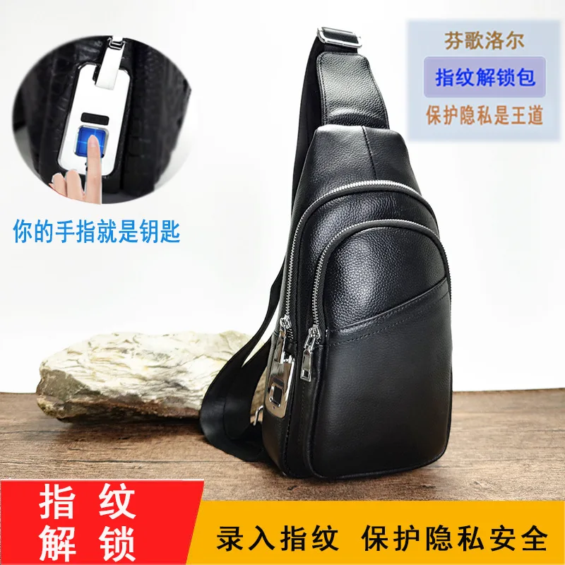 

Anti-theft Fingerprint Lock Top Layer Cowhide Men's Single Shoulder Multifunctional Crossbody High-end Genuine Leather Chest Bag
