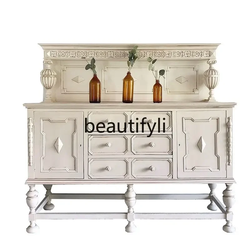 

High-end French solid wood entrance foyer cabinet retro carved dining side cabinet modern decorative cabinet2005