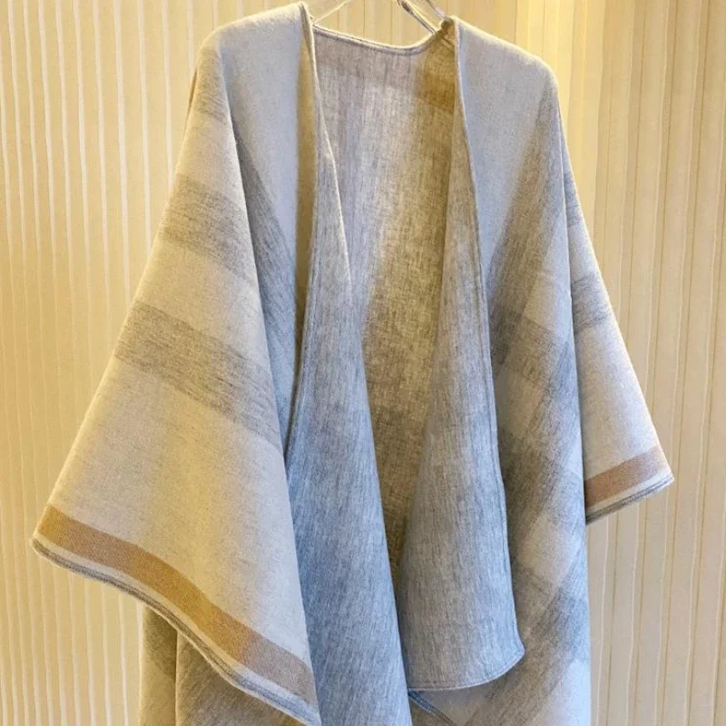 Thick and Warm Autumn and Winter All-match Female British Plaid Cashmere Wool Cape Double-sided Oversized Shawl Scarf