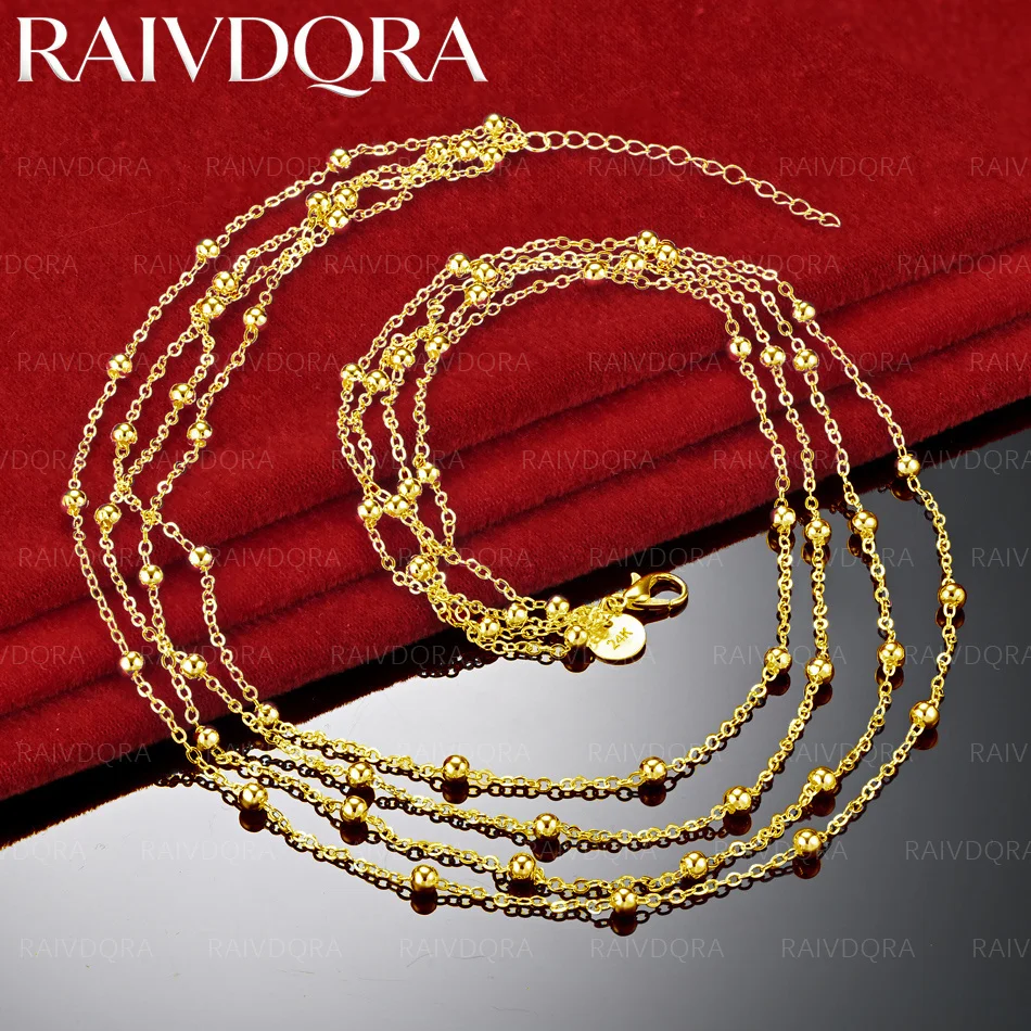 18K Gold Plated Round Bead Multi Chain Necklace for women fashion jewelry exquisite elegant Engagement Wedding Gift