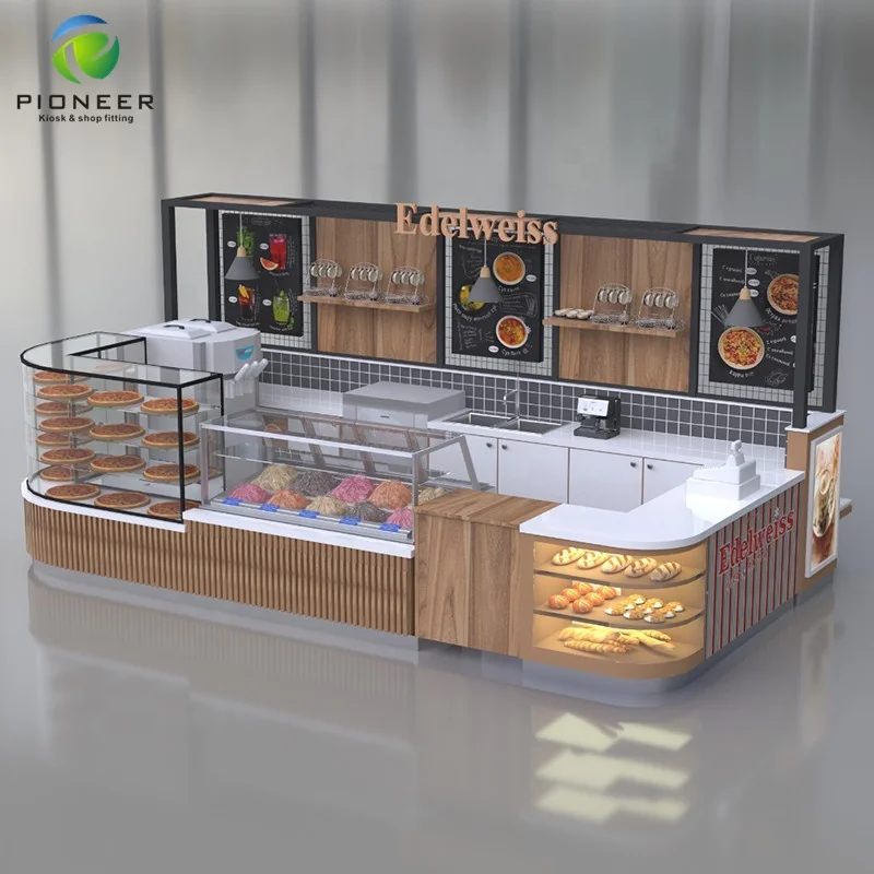 Custom. تخصيص الخشب الصلب مقهى كشك كعكة عرض عرض بار تصميم كشك القهوة #2