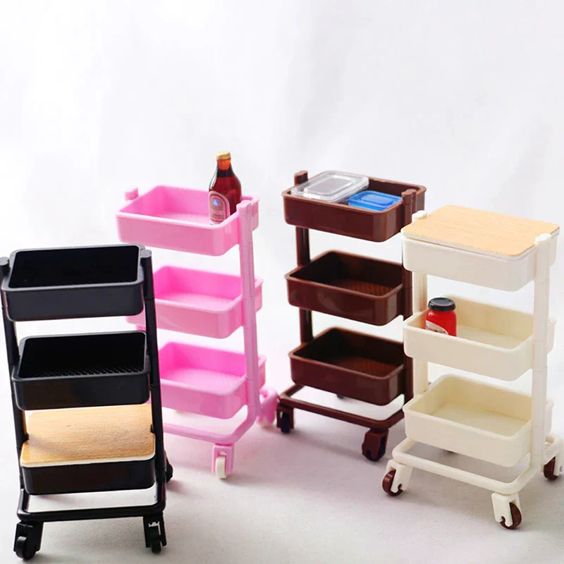 

1set 1:12 Dollhouse Miniature Trolley Dining Cart with Wheels Storage Display Shelf Bookshelf Furniture Model Decor Toy