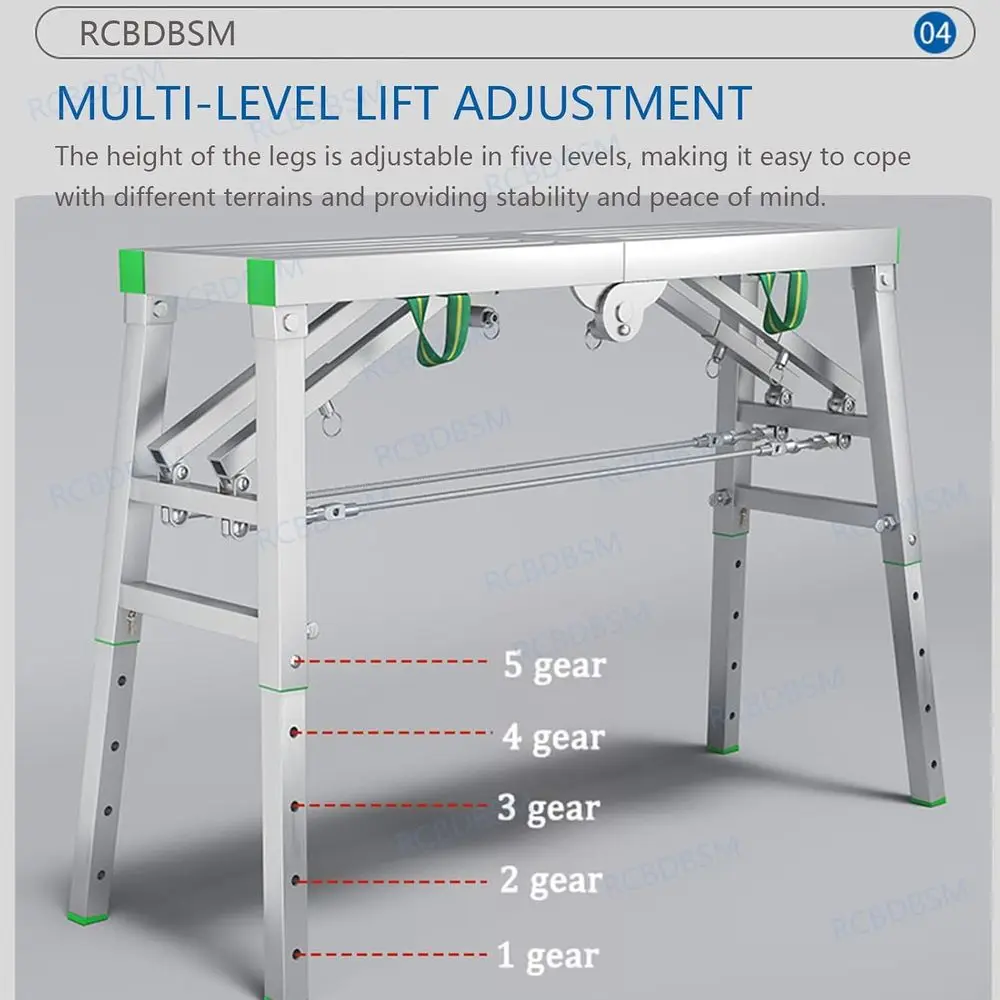 Multipurpose Folding Scaffolding Tower with 400kg Capacity, Height Adjustable Work Platform Bench, 140cm