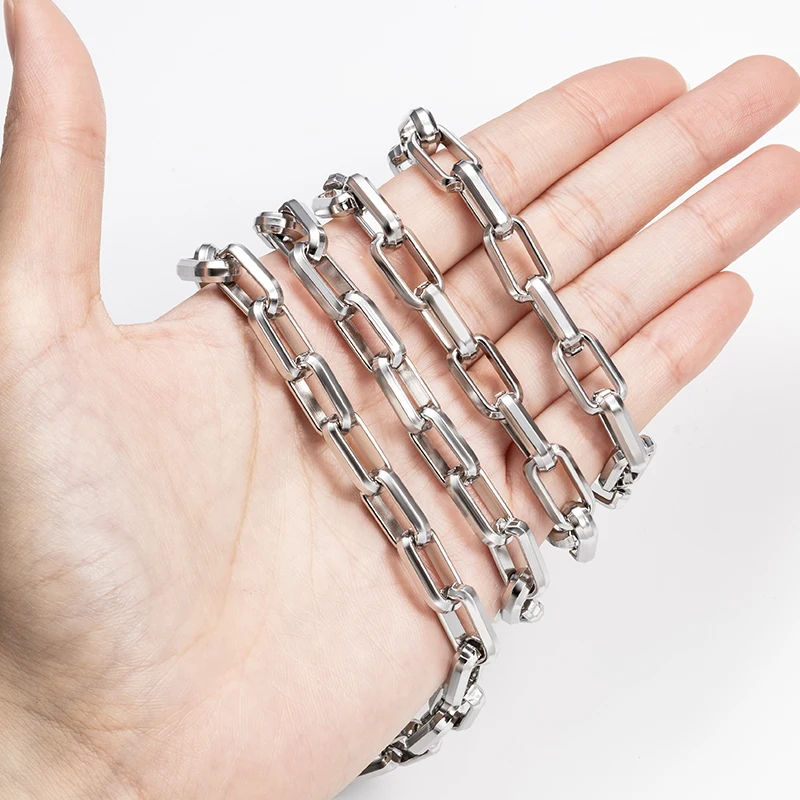 Chaîne à maillons rectangulaires épais en acier inoxydable, longue chaîne à boucles carrées pour la fabrication de bijoux DIY, bracelet, collier, accessoires