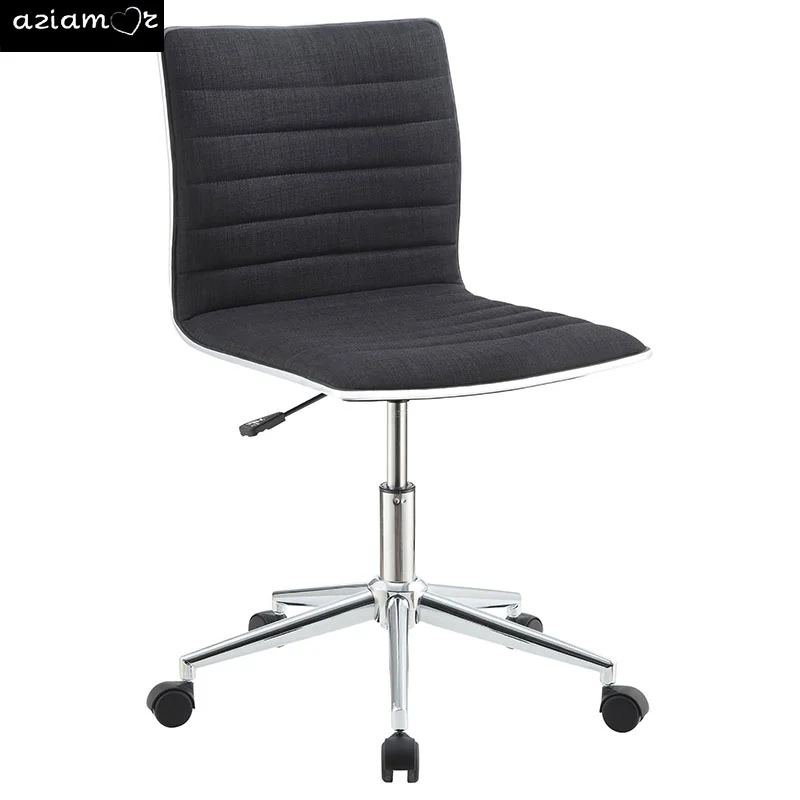 Black and Chrome Armless Office Chair with Casters On-Site