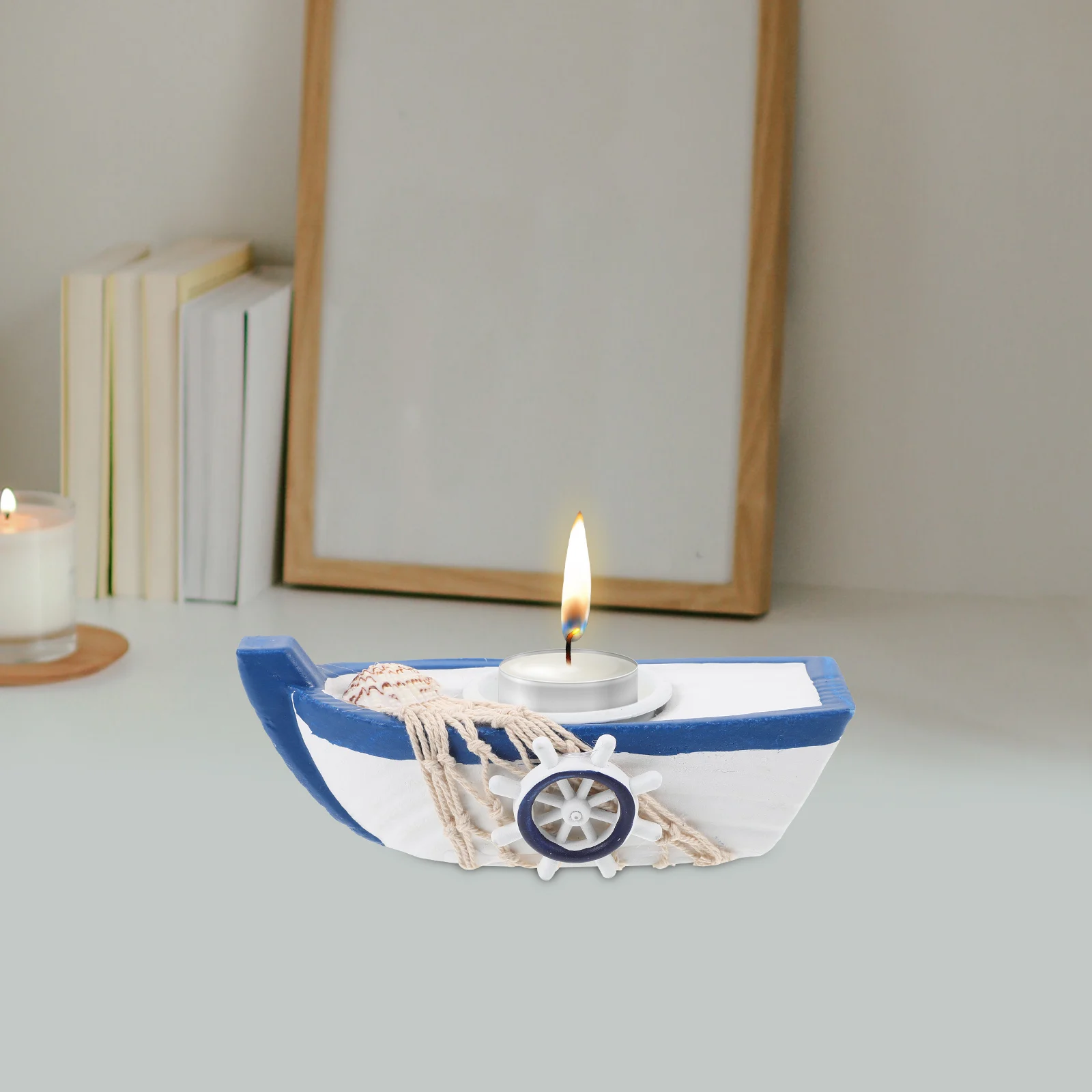 

Mediterranean Style Boat C Holder Nautical Sailboat Decor Resin Material Safe Sturdy Home Wax Cup Tabletop nament