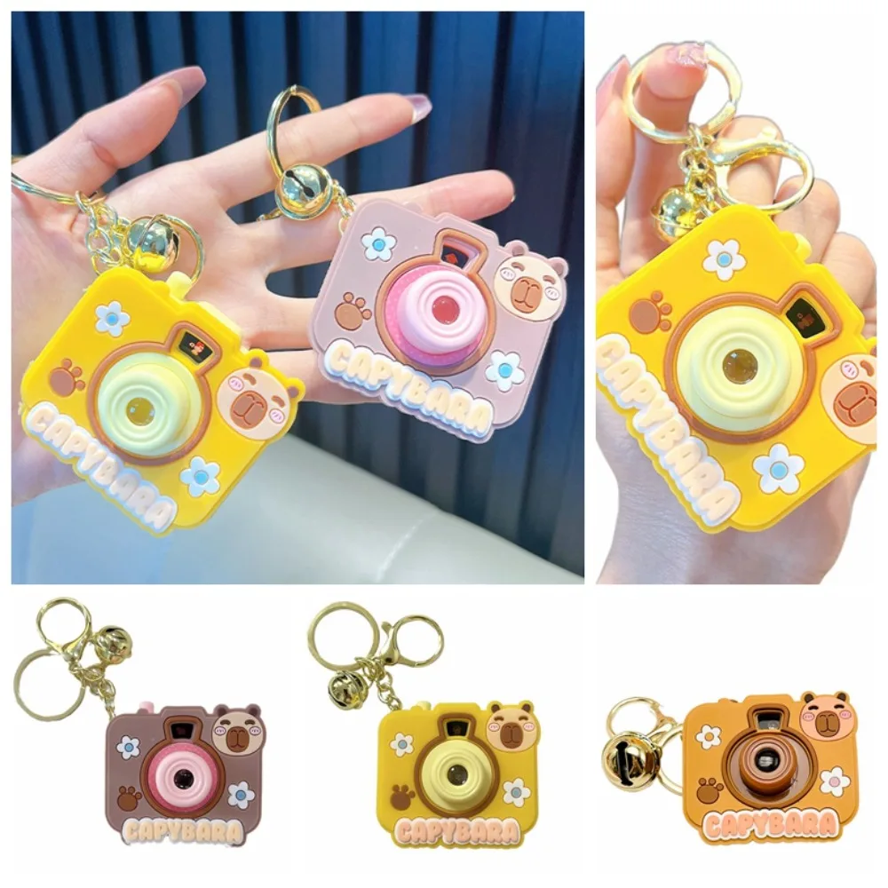 with Flashlight Capybara Projection Camera Keychain Projection Creative Capybara Mini Camera Keyring Simulation Luminous Cartoon