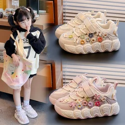 Girls Casual Sneakers 4-18 Years Old Flowers Embroidery Girls Board Shoes Four Seasons Hundred Non-slip Children's Single Shoes