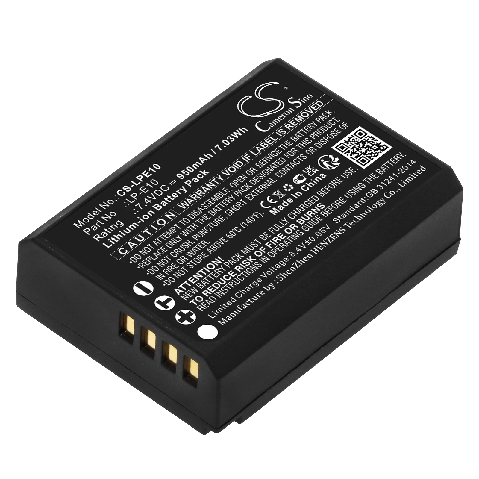 

Li-ion Camera Battery for Canon, 7.4V, 950mAh, Compatible Models: DS126291, DS126491, DS126621, EOS 1100D, EOS 1200D, EOS 1300D