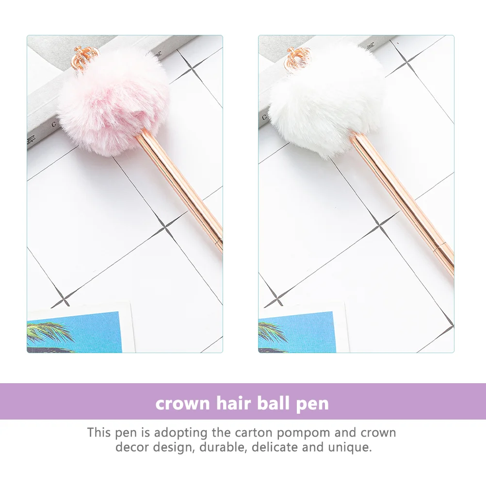 Imagem -02 - Coroa Hair Ball Pompom Esferográfica Canetas de Sinal Kawaii Decor Girl Student Papelaria Pcs