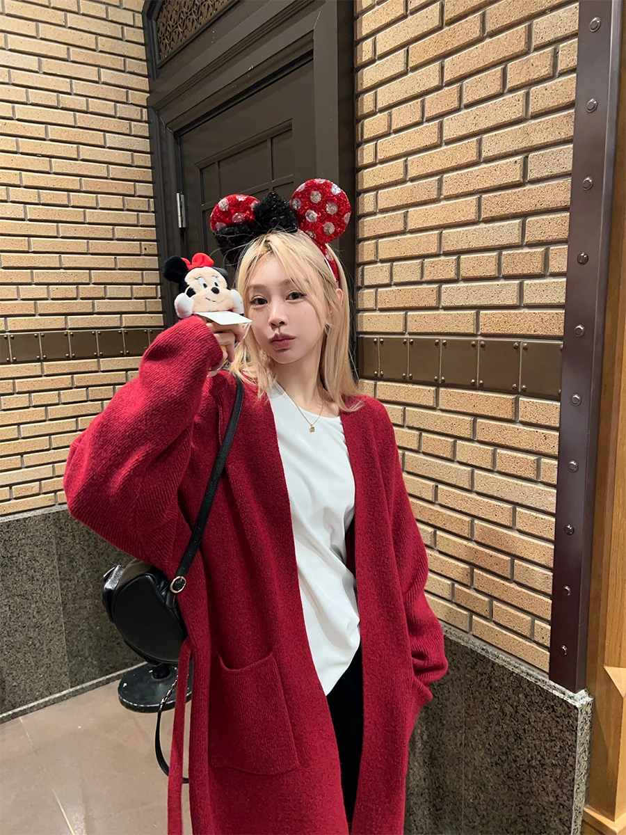 

Cisas Red Long Sweater Coat Design Sensation New Year Lazy Open Cardigan Warm Ci Sle Ski by Tannin Casual Commute S...