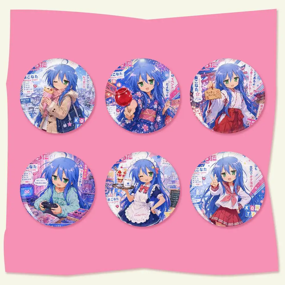 Konata Izumi Cartoon Round Brooches On Backpack Jacket Acrylic Button Pins Collection Gifts