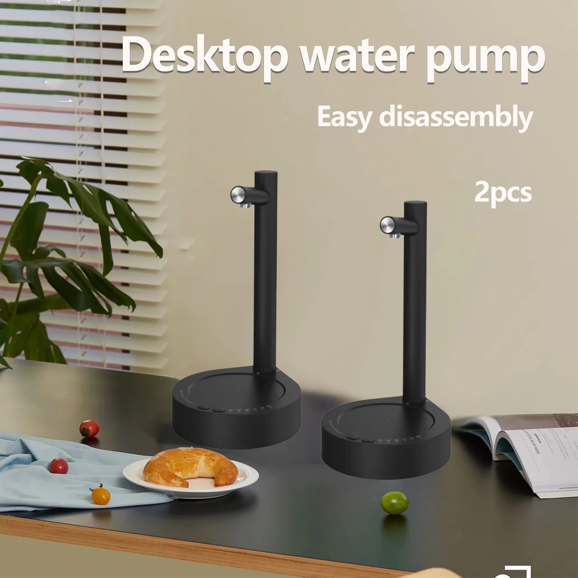 

2pcs-"USB Rechargeable Desktop Water Dispenser - Long-lasting Battery Life - Food Safe Materials - Ideal for Home and Office