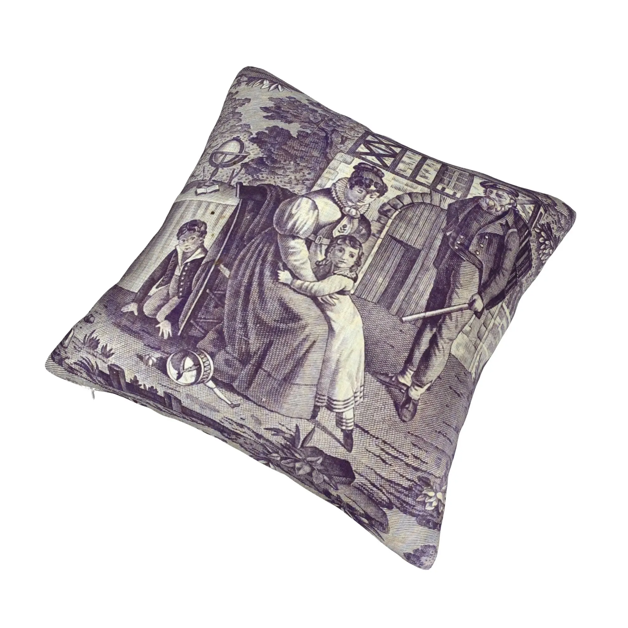 French Toile De Jouy Navy Blue Motif Pattern Pillow for Sofa Traditional France Art Modern Cushion Cover Square Pillowcase