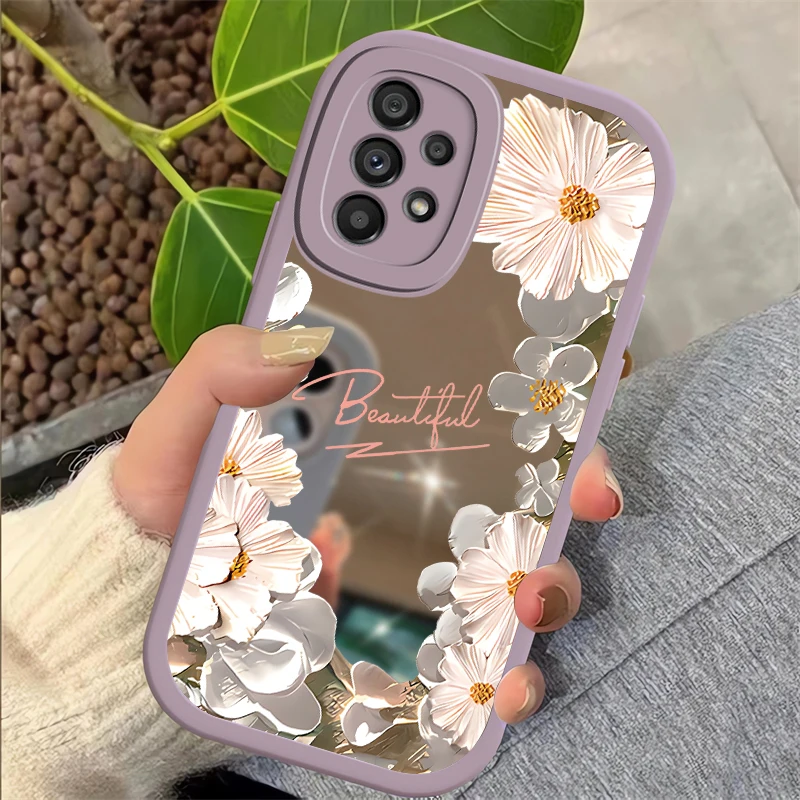 Funda de silicona suave para Samsung Galaxy A14, A04, A04E, A03, A03S, A54, A53, A33, A34, A32, cubierta Floral de espejo