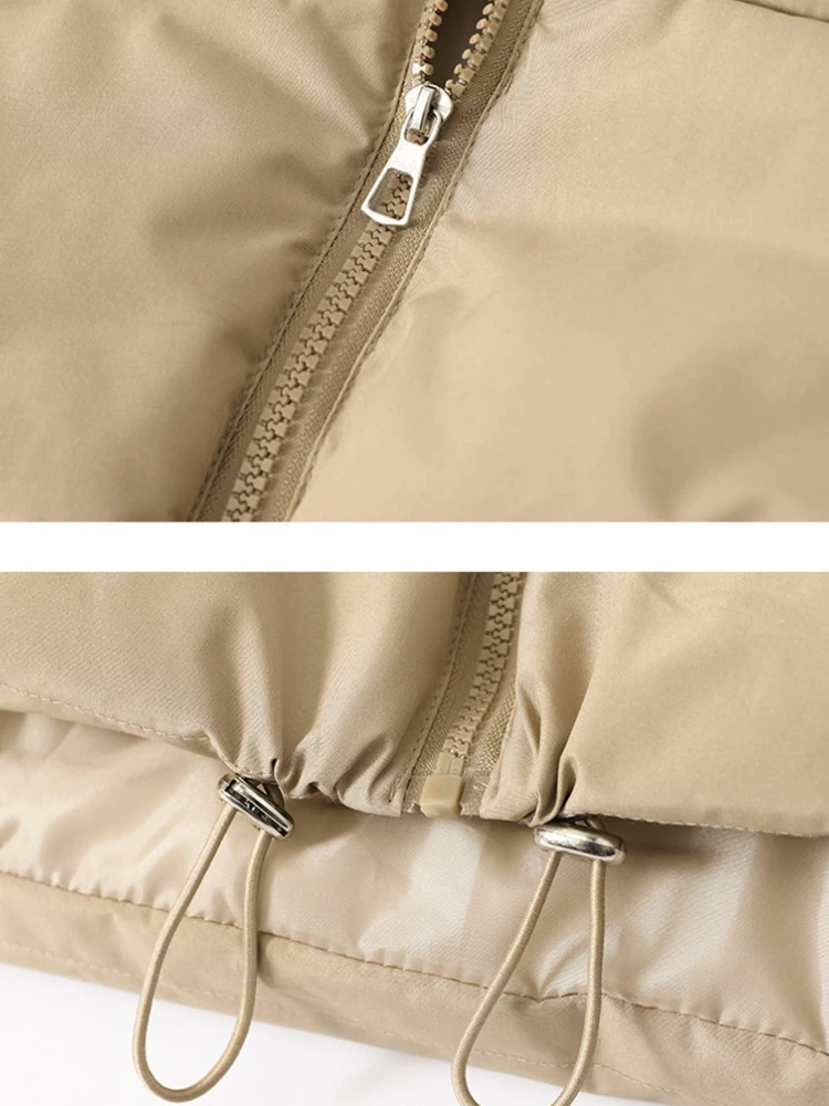 سترات غير رسمية بياقة واقفة بلون واحد معطف سترة نسائي شتوي بسحاب معطف سميك مقاوم للرياح ملابس علوية باردة ملابس قطنية قصيرة #6