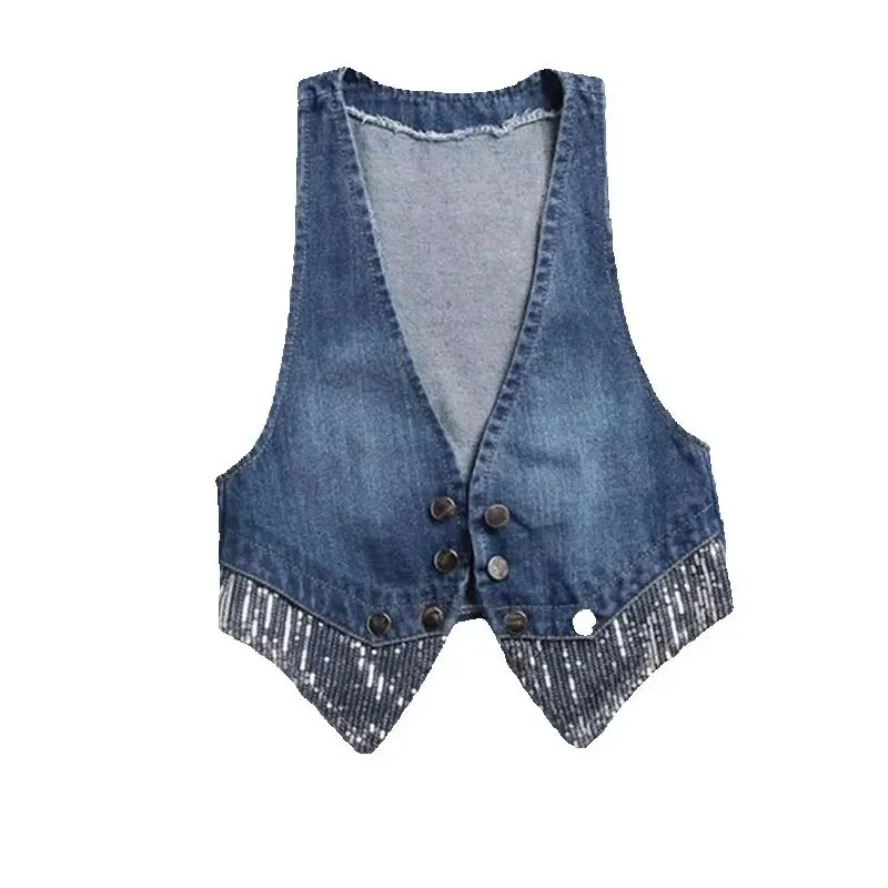 

New Women's Denim Vest Coat 2025 Spring Autumn Korean Version Sleeveless Ladies Cowboy Vets Loose Cardigan Waistcoat Jacket