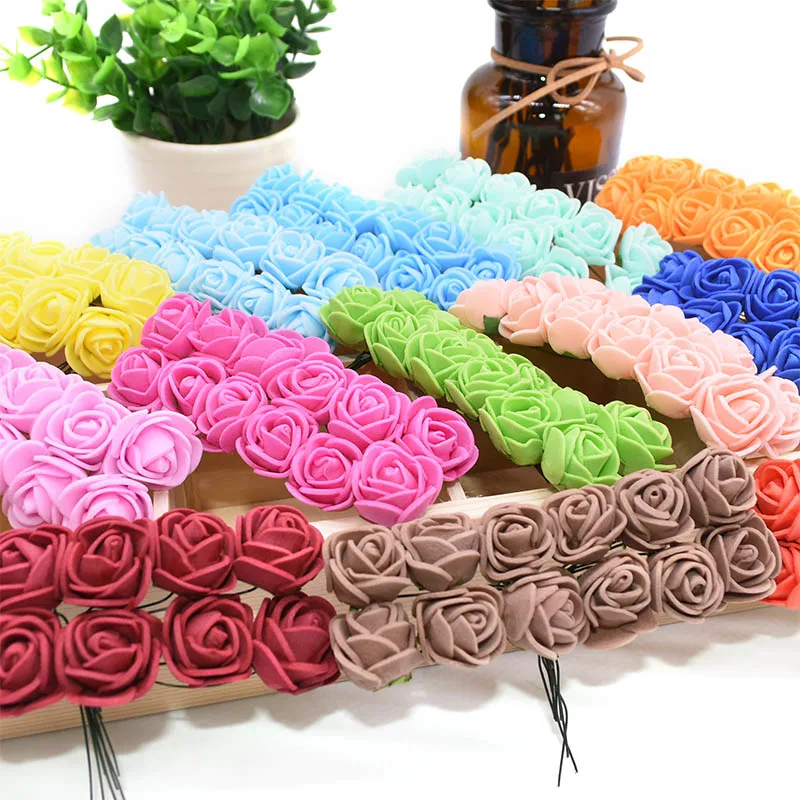 

144pcs 2cm Mini Foam Flower Heads Artificial Fake Rose birthday Wedding Party Valentine's Day DIY Craft Gifts Home Decoration