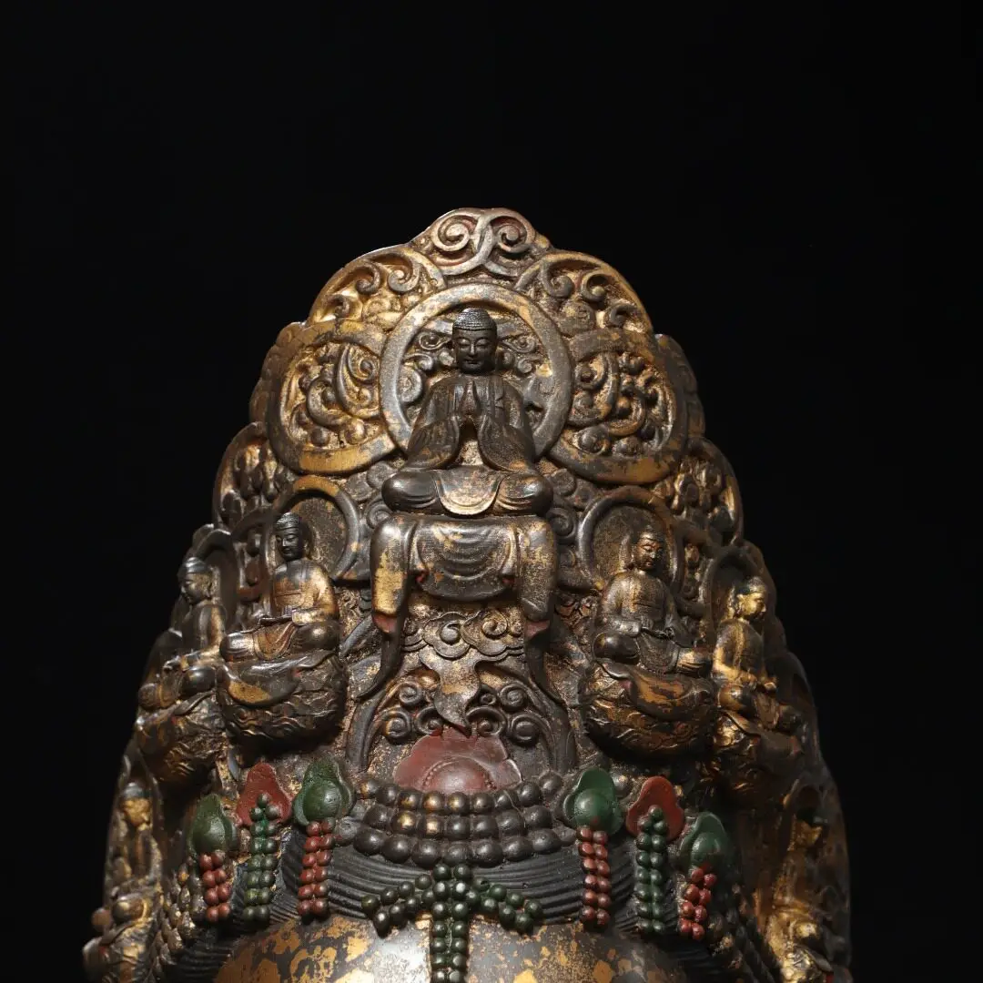 Guanyin Head Bust Brass Gold Washed Vintage Desktop Altar Decor Buddhist Statue Home Ornament
