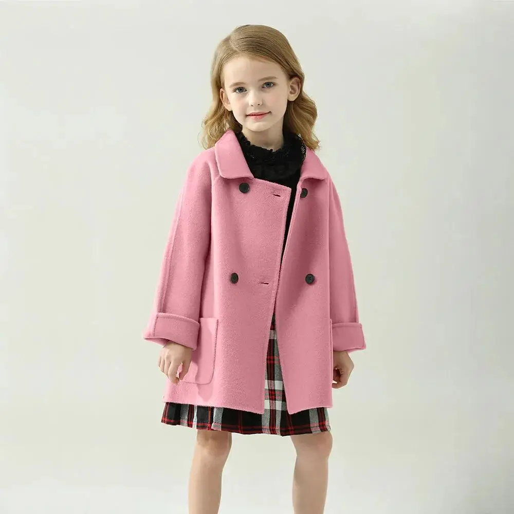 Girls' Double sided Cashmere Coat Spring and Autumn New Korean Edition Children's Coat Baby Wool Woolen Jacket