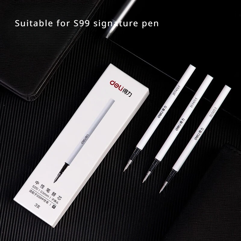 Deli Pen Refill Rotary Gel Pen Refill for S99 Signature Pen 0.5mm Black 3 Pcs/Box Model S210