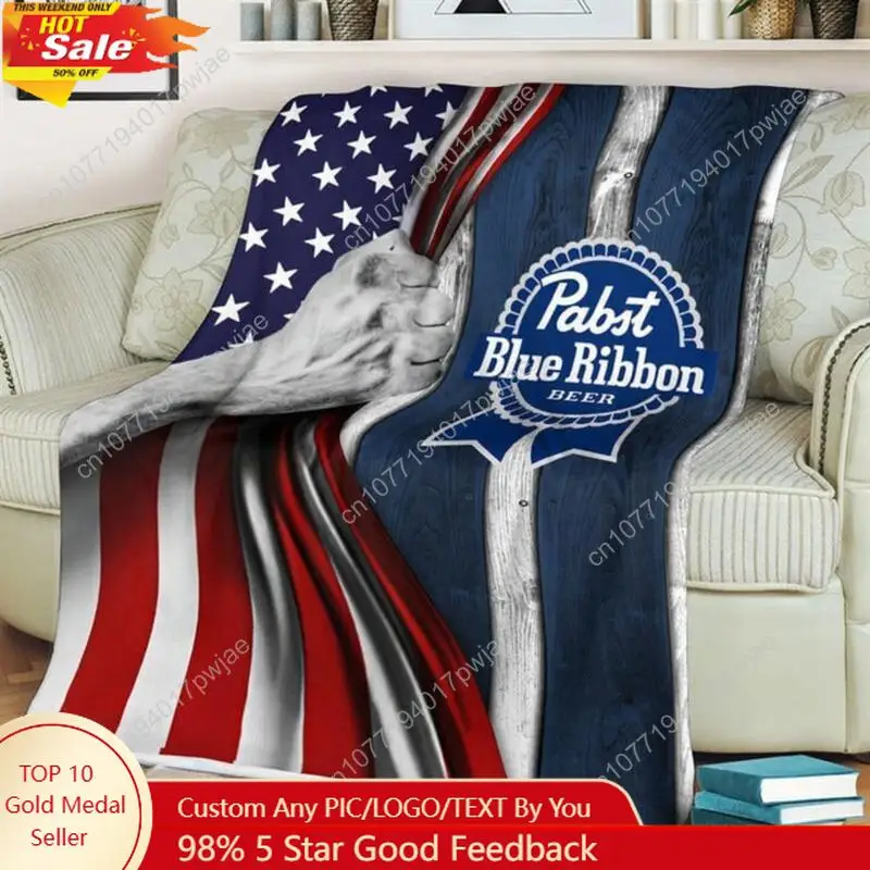 

Pabst Blue Ribbon Beer Fleece Blanket Pabst Blue Ribbon Merch Throw Blanket Space Gift For Fan Warm Winter TCustom blankets