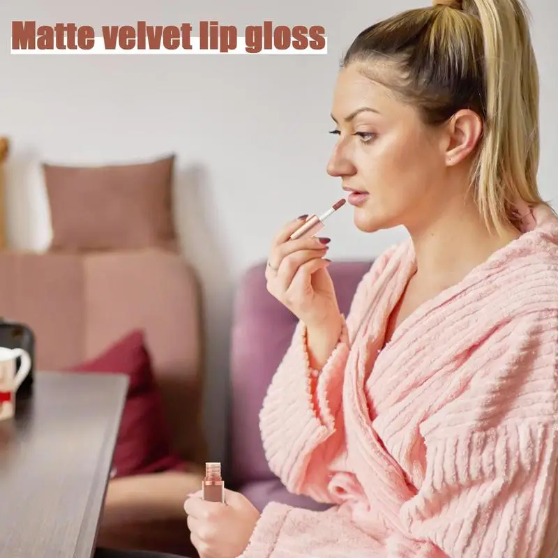 Matte Lipgloss Fluweel Vochtinbrengende, Langdurige Vloeibare Lippenstift, Niet-Plakkerige Lipcosmetica Met Hoge Pigmentkleurige Make-Up