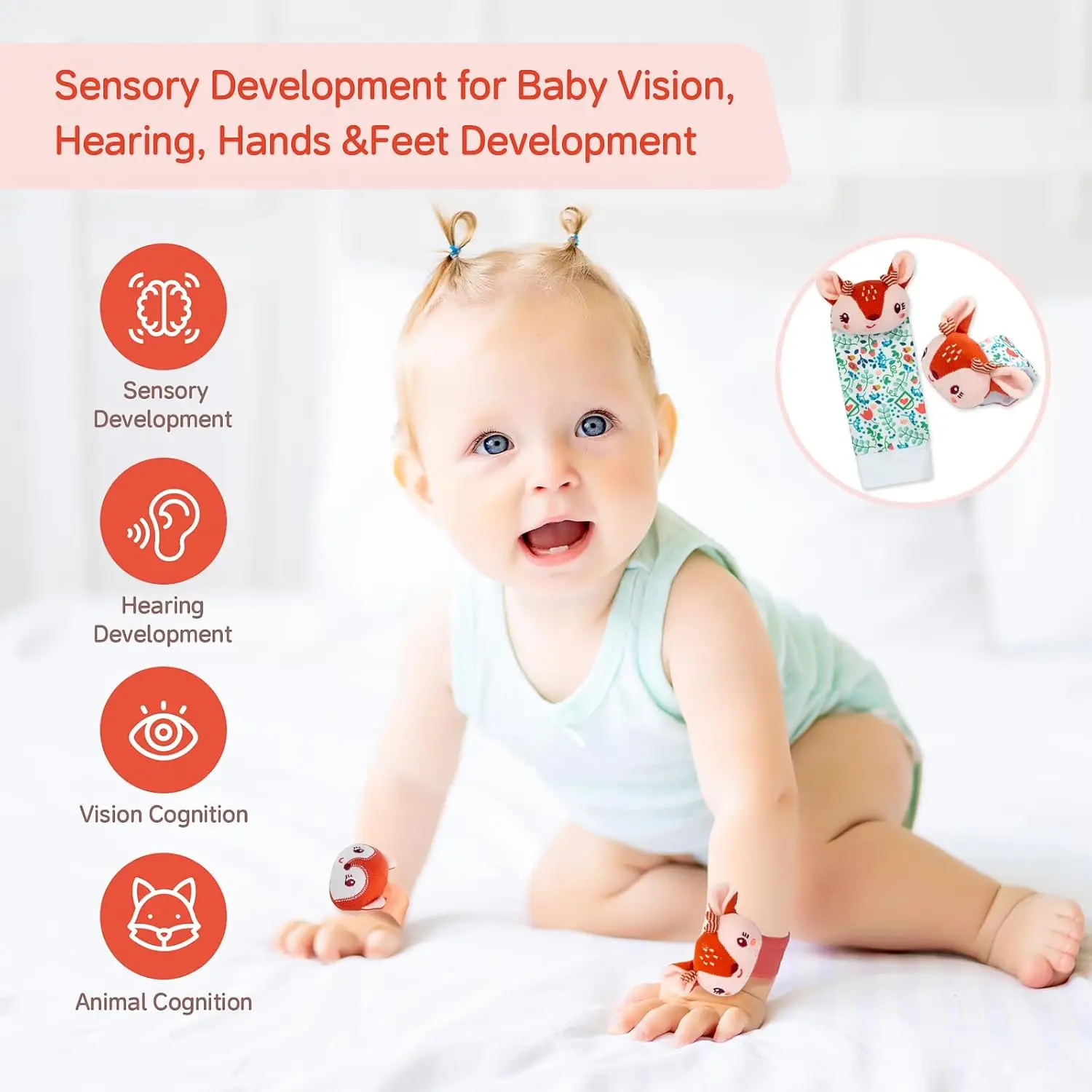 0 12 Months Baby Rattle Socks Toys For Newborn Play Animal Socks Wrist Strap Rattle Infant Foot Socks Bug Babies Accessory