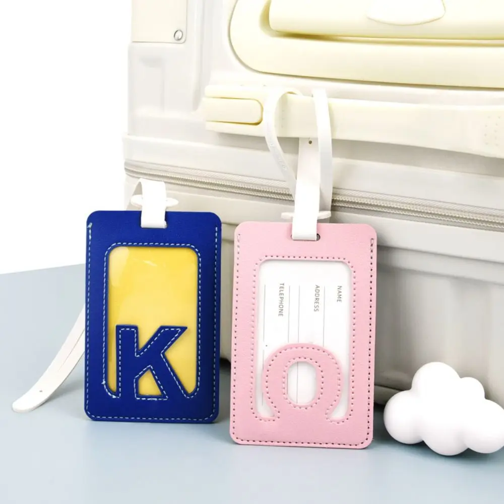 Solid Color 26 Letter Name Luggage Tag Baggage Name Tags Information Card Airplane Suitcase Tag Travel Accessories PU