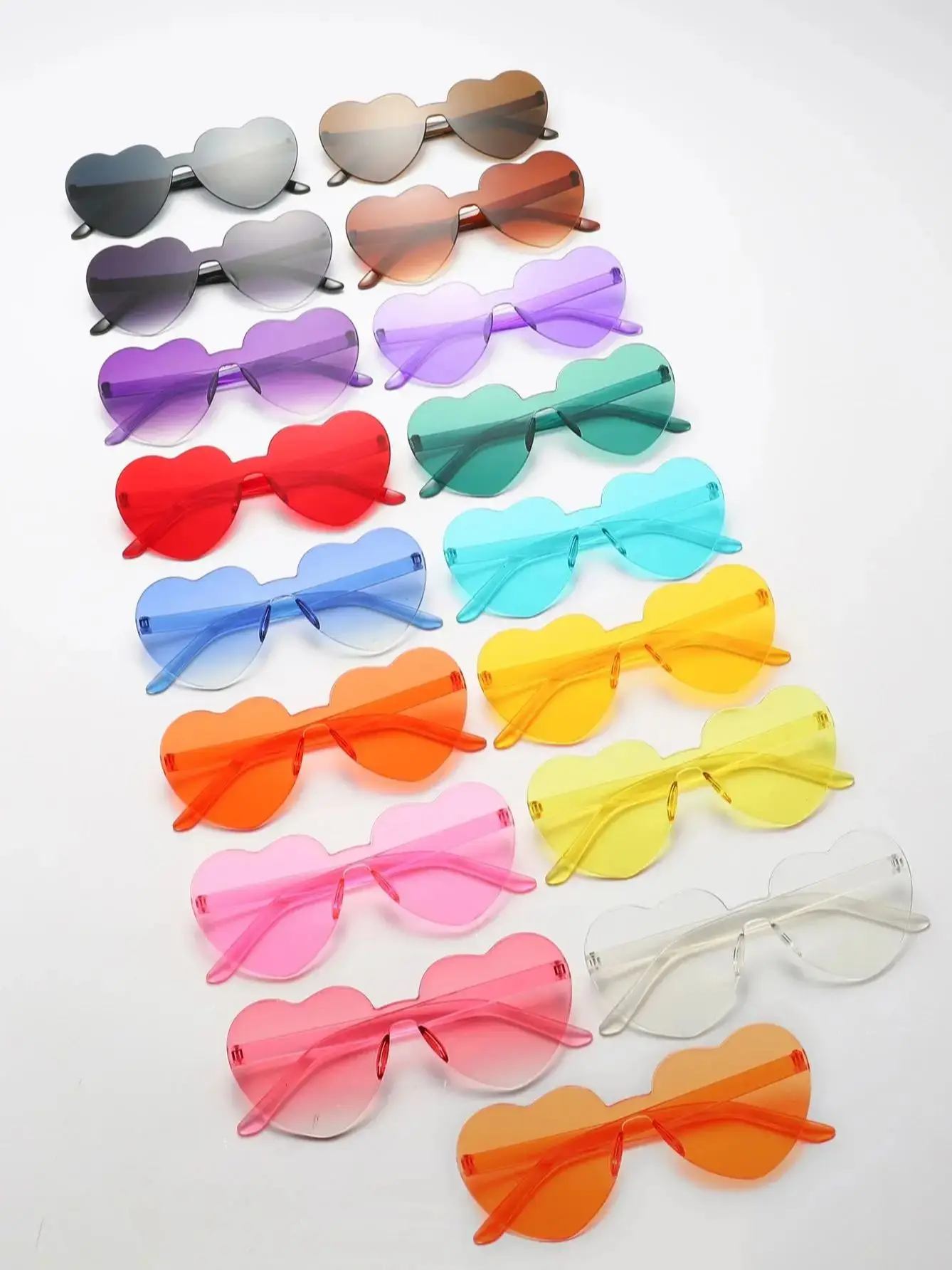AliExpress Julyrays Cycling 10PC Frameless Heart Sunglasses Love Sunglasses Jelly Color Heart-shaped One-piece Glasses Dazzling Color Glasses