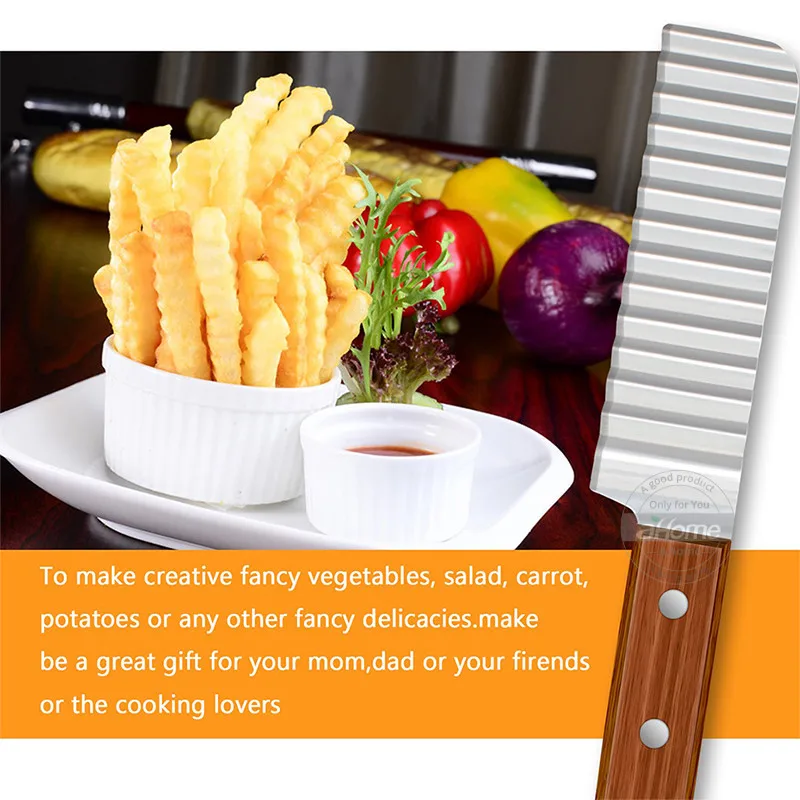 Potato Wavy Knife,French Fries Cutter,Stainless Steel Potato Cutter Knife,Wavy Crinkle Cutter,Vegetable Strips Corrugated Cutter