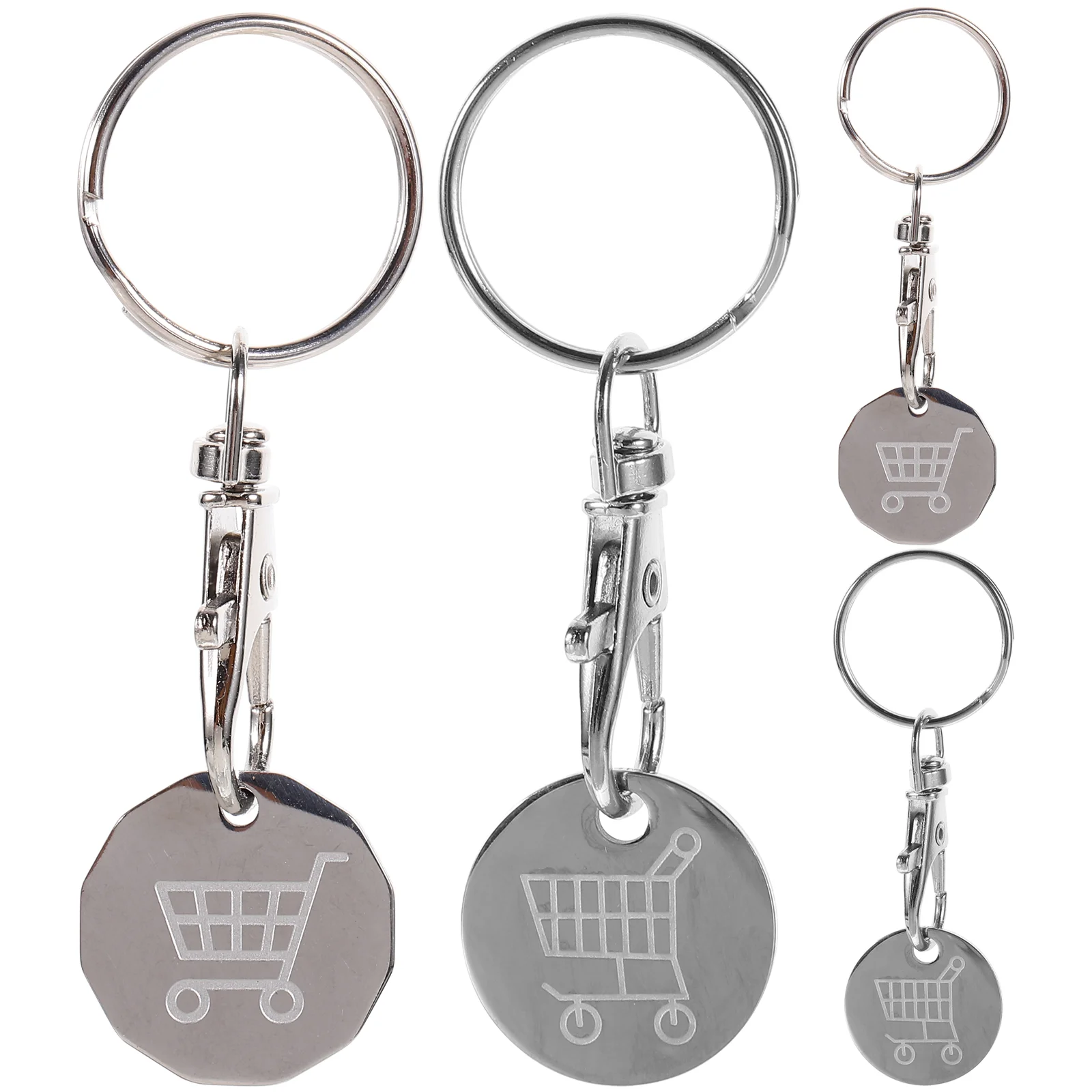 4 Pcs Cart Token Trolley Metal Key Ring Shopping Accessories Coin Keyring Stainless Steel Keychain Pendant Rings