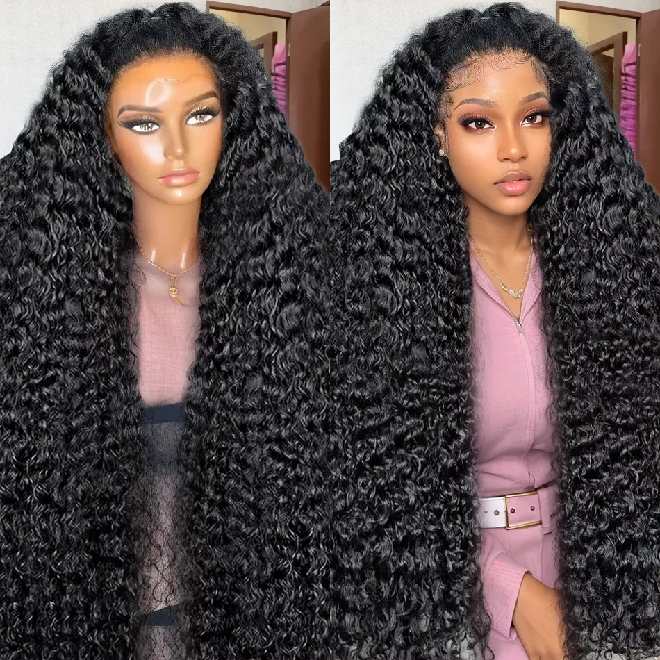 13x6 HD Transparent 200 Density Deep Wave Lace Frontal Human Hair Wig 40 Inch Lace Front Wig PrePlucked For Black Women