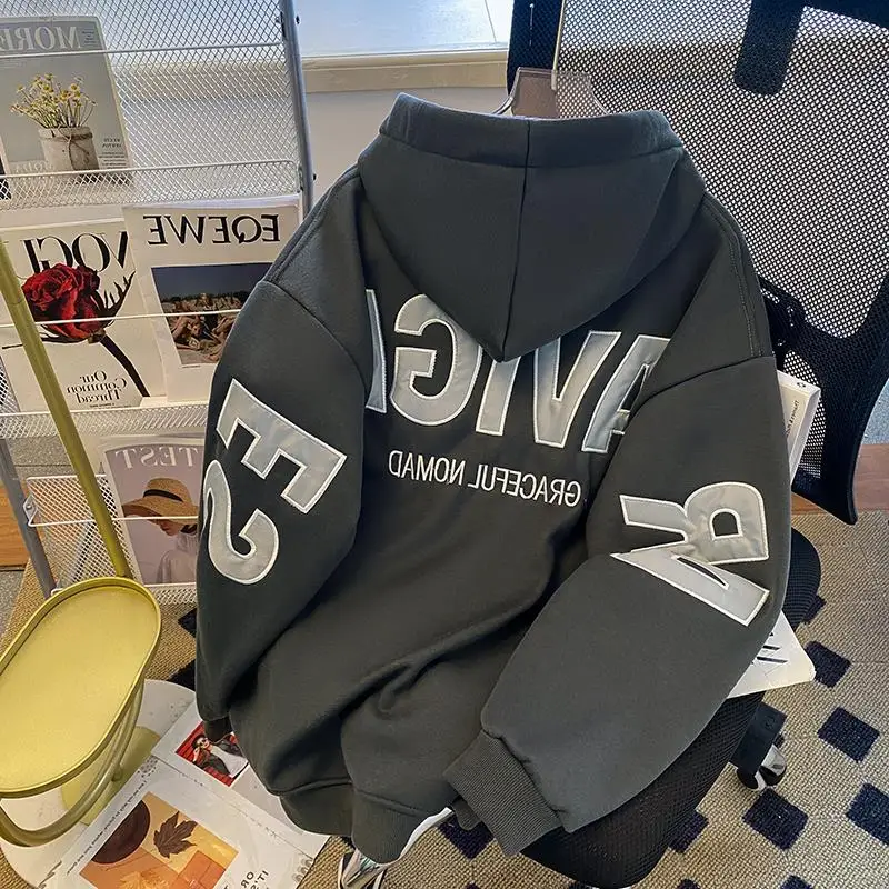 

Свободная толстовка с капюшоном Long Sve, мужской тонкий кардиган, винтажное ленивое пальто, молодежное модное осеннее модное одноцветное пальто