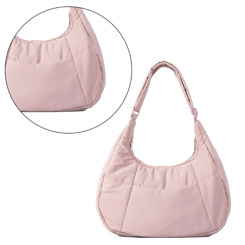 Shoulder Bag for Girl Women Trendy Nylon Handbag Solid Color Underarm Bag Tote