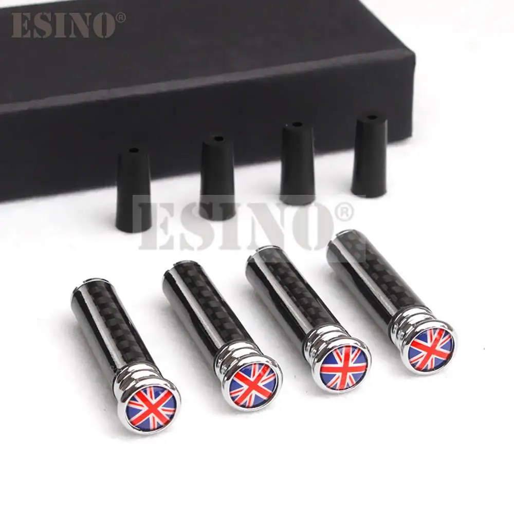 4 x UK England Color National Flag Carbon Fiber Car Bolt Interior Door Lock Button Screw Knob Pin Caps Covers Pin Caps Trim