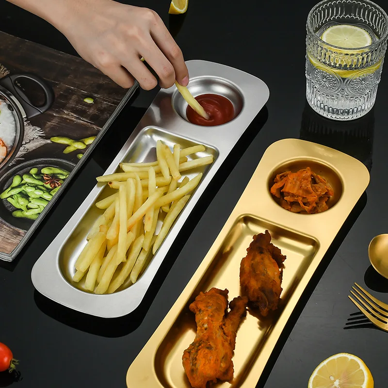 stainless steel tableware fried chicken tray rectangular snack dipping tray tray