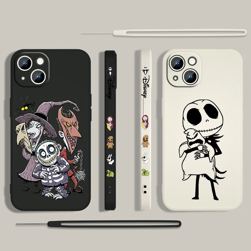 The Nightmare Before Christmas Phone Case For Apple iPhone 15 14 13 12 11 Pro Max Plus 8 7 SE Liquid Left Rope Capa Cover