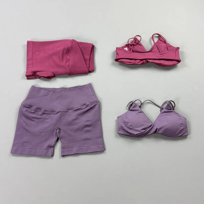 Fitness Halter Bra Cross Vision Shorts Set Women Cross Vision Shorts Sexy Backless Twist Front Sports Bra for Yoga Workout Sets