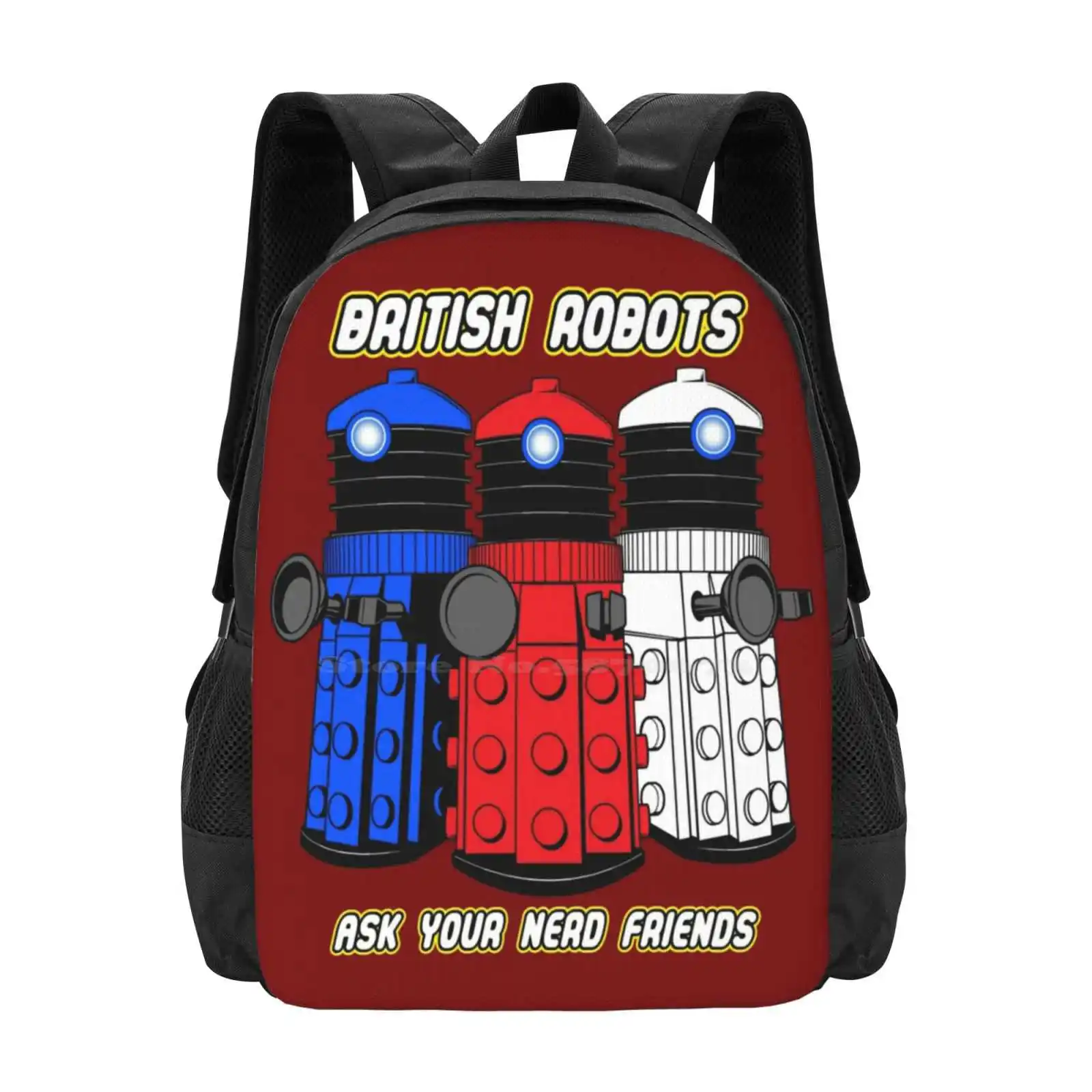 British Robots Hot Sale Schoolbag Backpack Fashion Bags Whovian The Movie Bricks