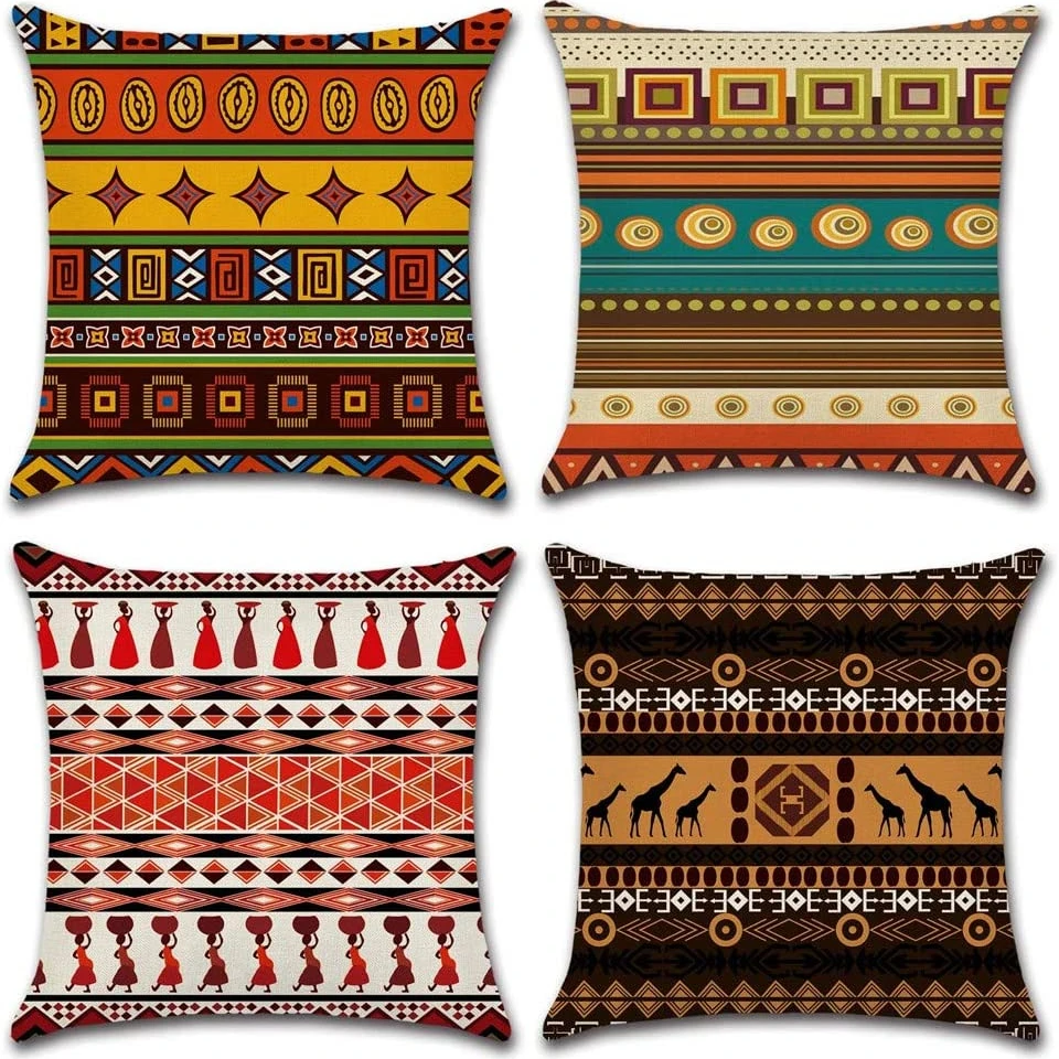 African Ethnic Style Linen Cushion Cover for Car Living Room Sofa Bedroom Home Decor, 40x40 45x45 50x50 60x60 Pillowcase