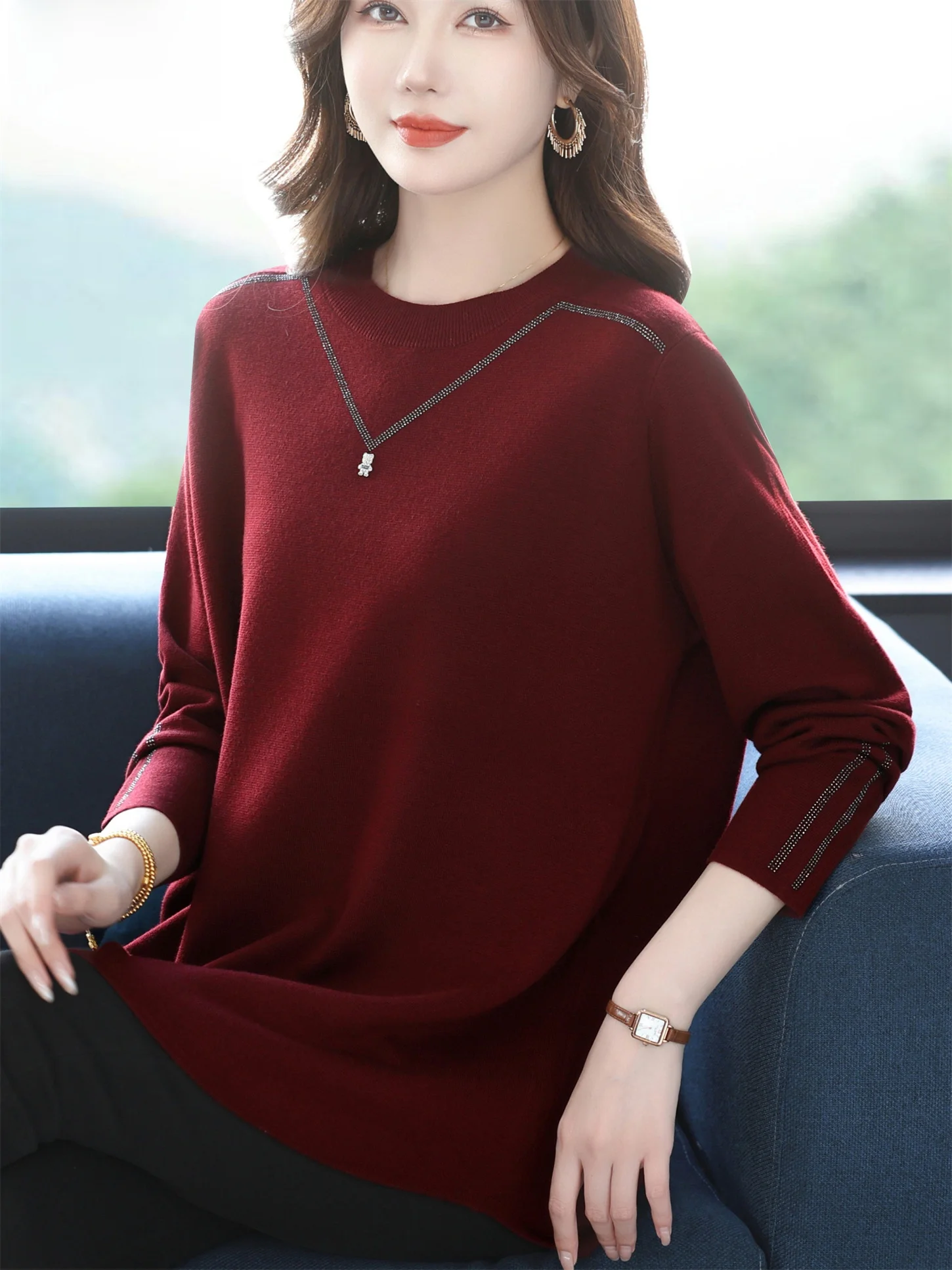 

Удобный шерстяной круглый Ne Basic irt для мамы, осень-зима, новый Sle, однотонный, повседневный, теплый, модный, для среднего возраста и старшего возраста...