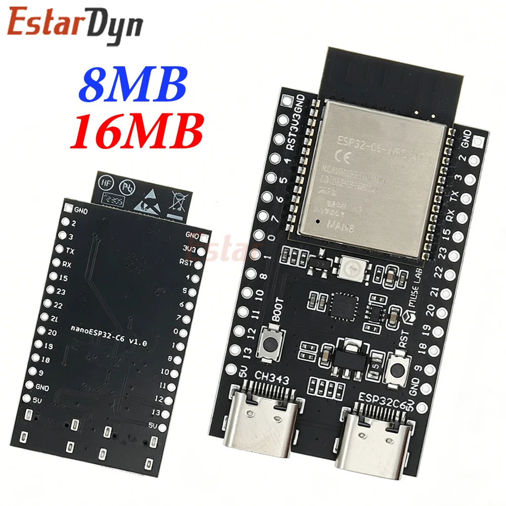 Estardyn ESP32-C6 ESP32 WiFi+Bluetooth Internet Of Things Dual Type-C Development Board ESP 32 Core Board ESP32-C6-DevKit C N4R2
