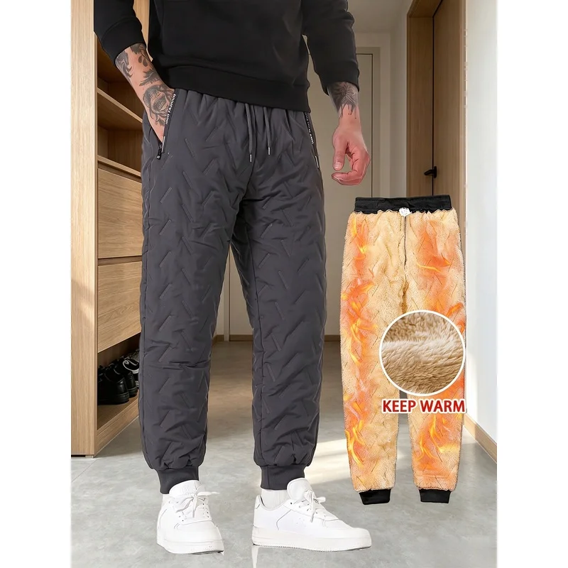 2PC Men's Sports Down Pants With Thick Fleece Winter Warm Pants Lamb Fleece Lining Running Pants Couple's Unisex Windproof Pants
